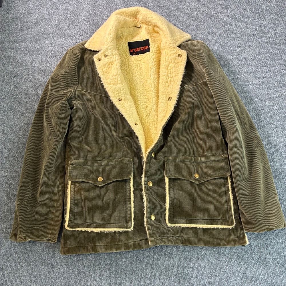 Vintage McGregor Corduroy Ranch Jacket Olive Green Sherpa Lined USA Mens 38